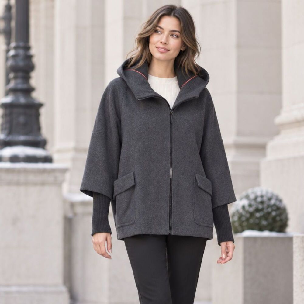 Sinclaire Wool Coat Size 8 Medium Gray Hooded Winter Jacket